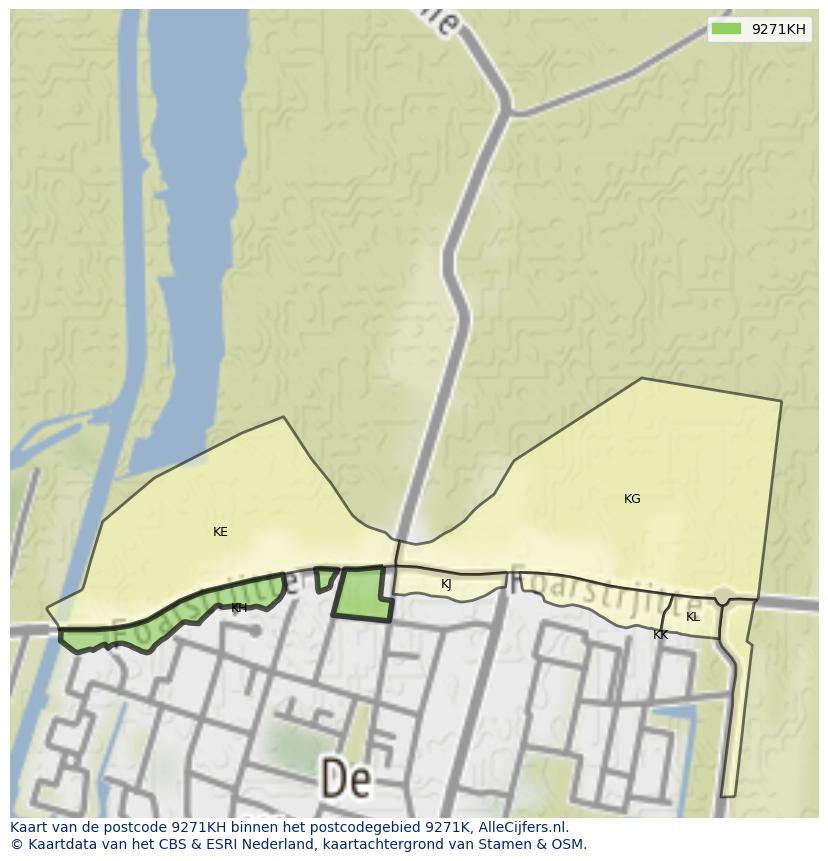 Afbeelding van het postcodegebied 9271 KH op de kaart.