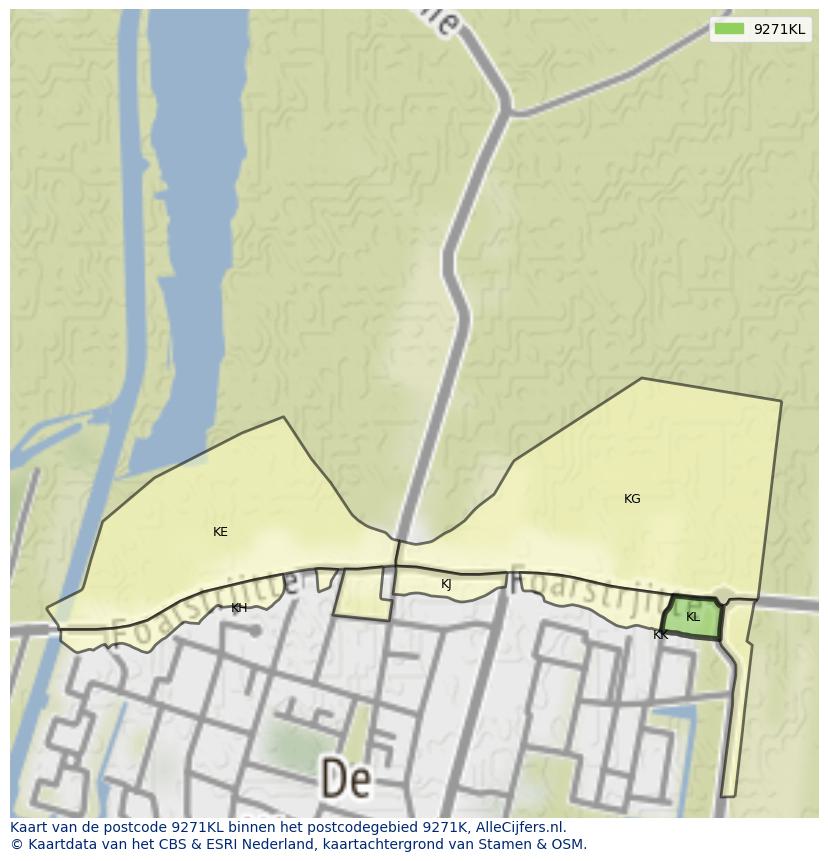 Afbeelding van het postcodegebied 9271 KL op de kaart.