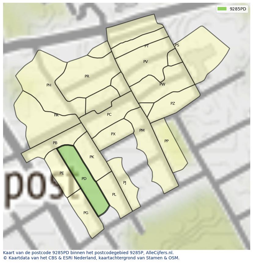 Afbeelding van het postcodegebied 9285 PD op de kaart.