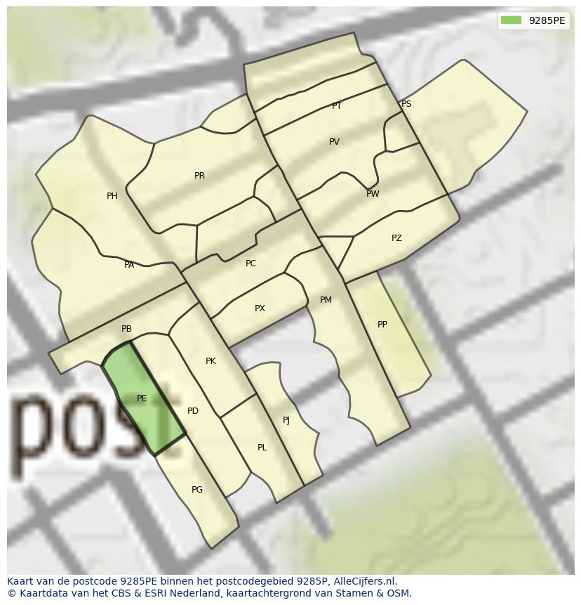 Afbeelding van het postcodegebied 9285 PE op de kaart.