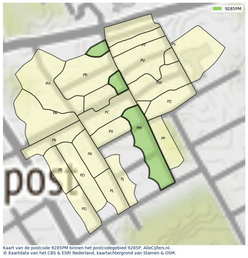 Afbeelding van het postcodegebied 9285 PM op de kaart.