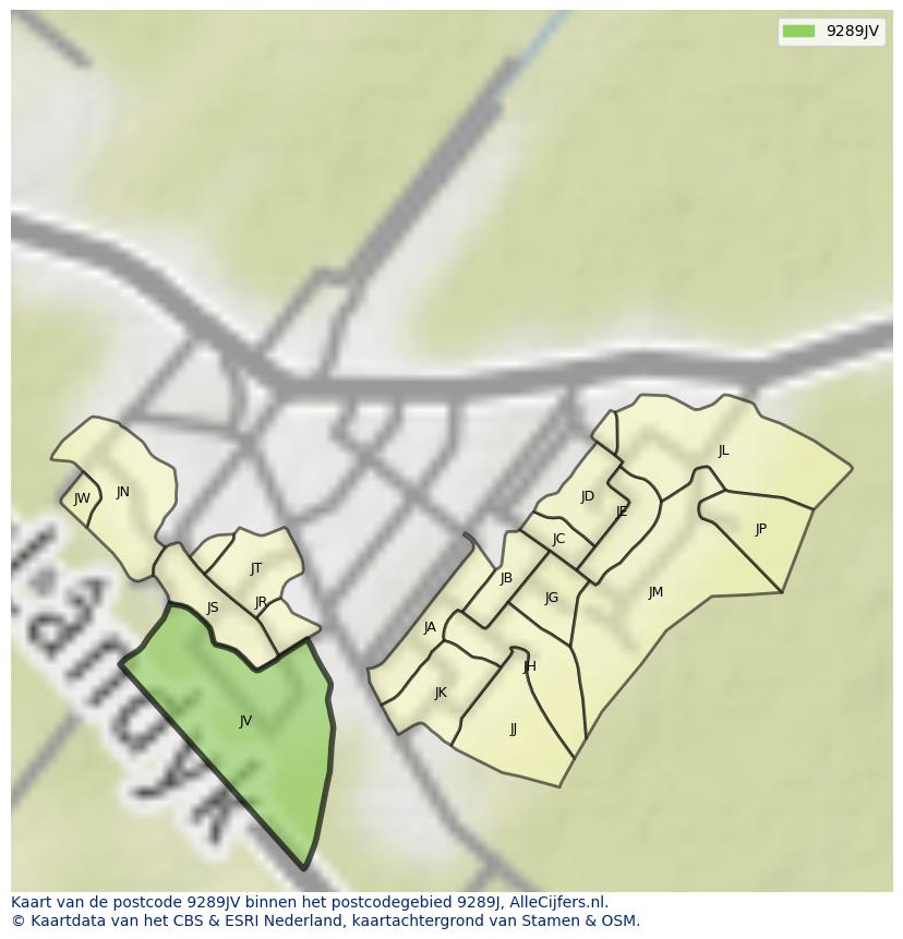 Afbeelding van het postcodegebied 9289 JV op de kaart.