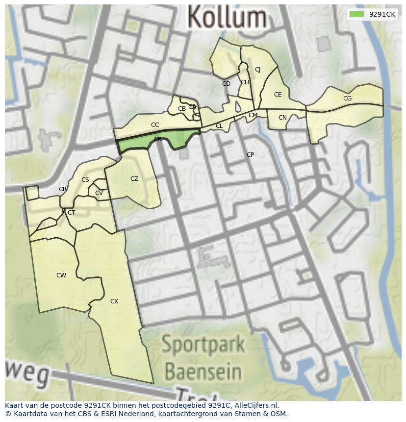 Afbeelding van het postcodegebied 9291 CK op de kaart.