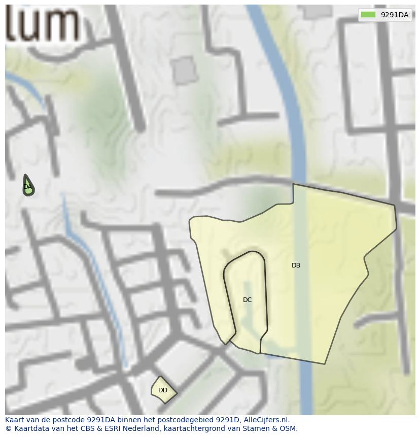 Afbeelding van het postcodegebied 9291 DA op de kaart.