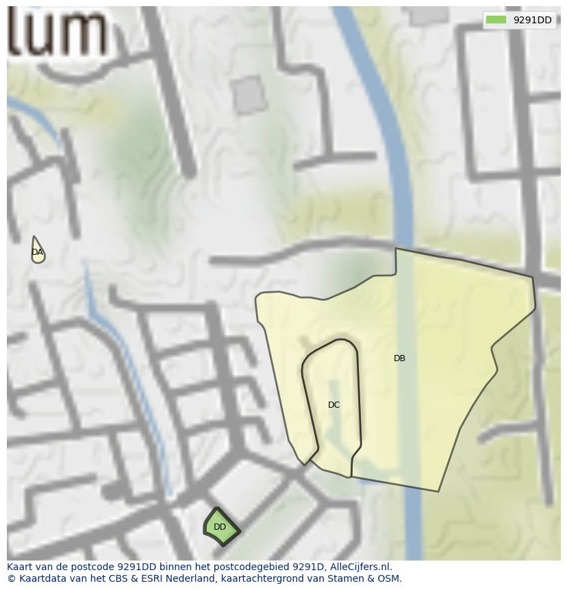 Afbeelding van het postcodegebied 9291 DD op de kaart.