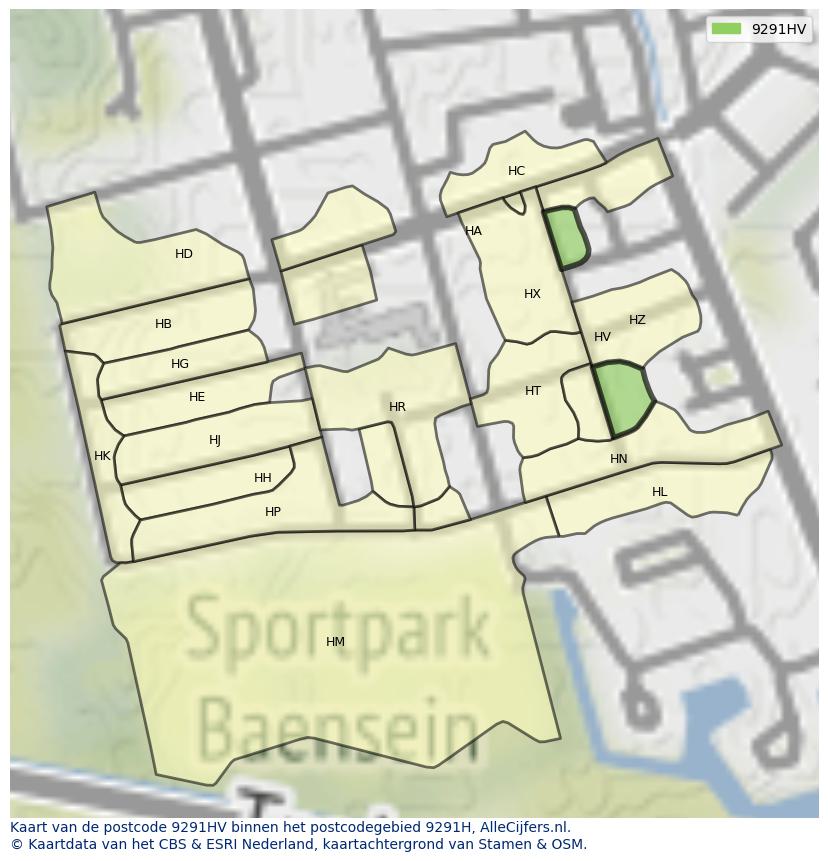 Afbeelding van het postcodegebied 9291 HV op de kaart.