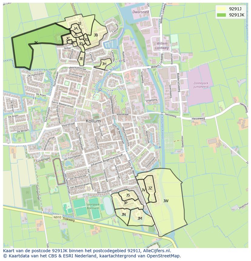 Afbeelding van het postcodegebied 9291 JK op de kaart.