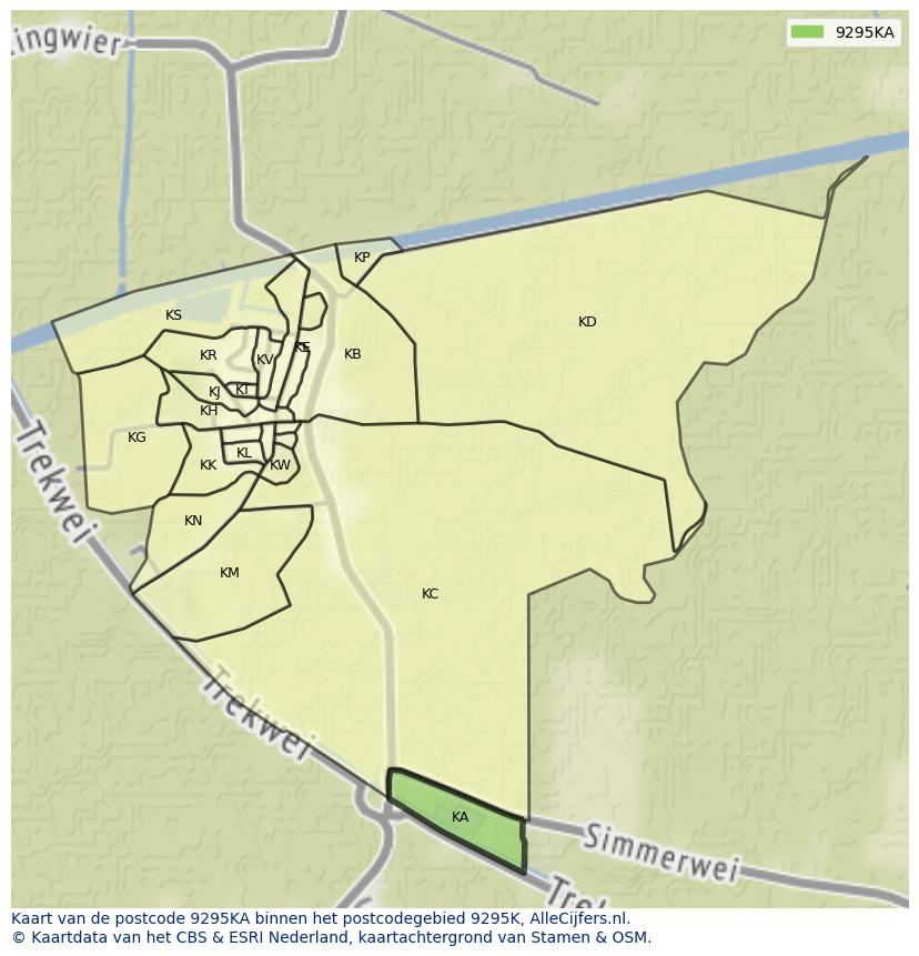 Afbeelding van het postcodegebied 9295 KA op de kaart.
