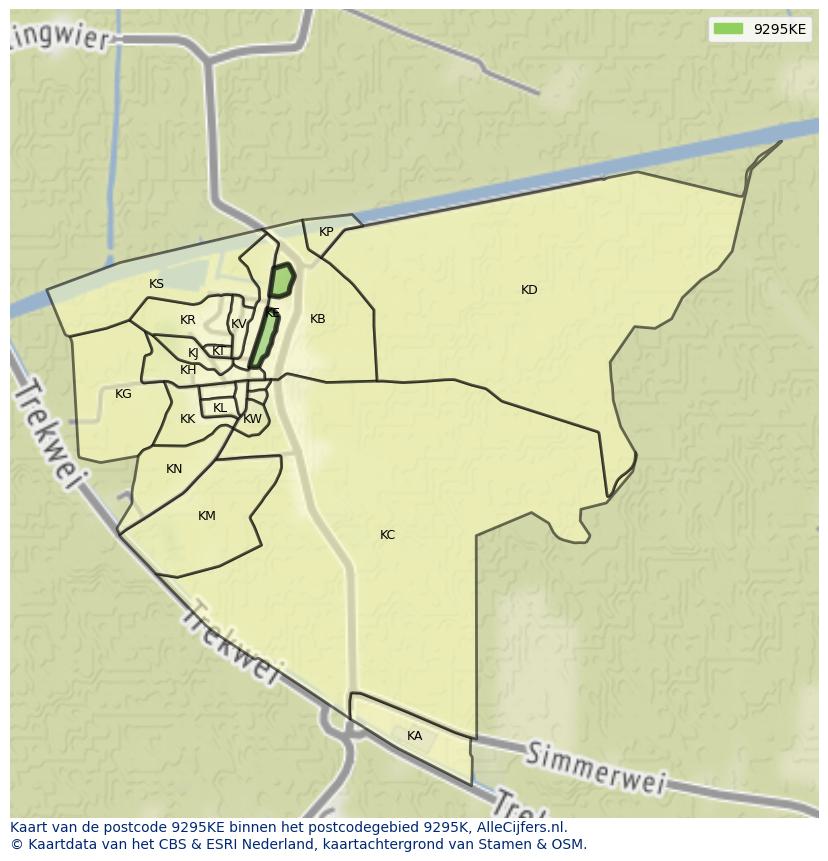 Afbeelding van het postcodegebied 9295 KE op de kaart.