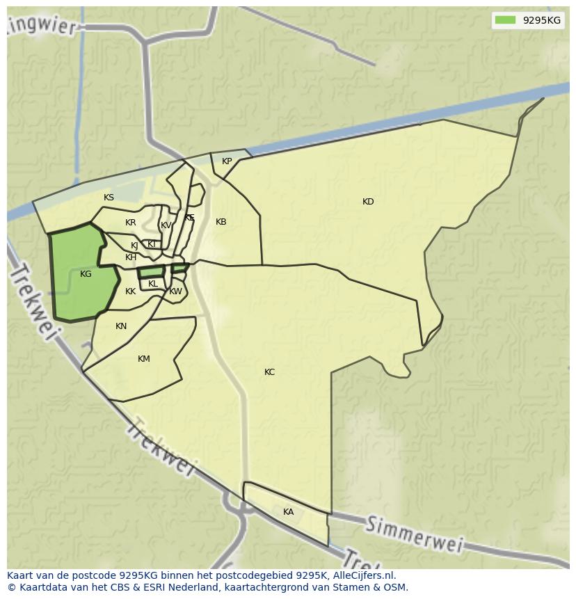 Afbeelding van het postcodegebied 9295 KG op de kaart.