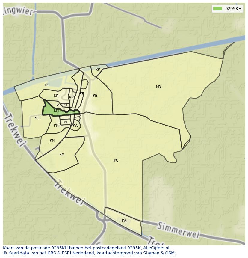 Afbeelding van het postcodegebied 9295 KH op de kaart.