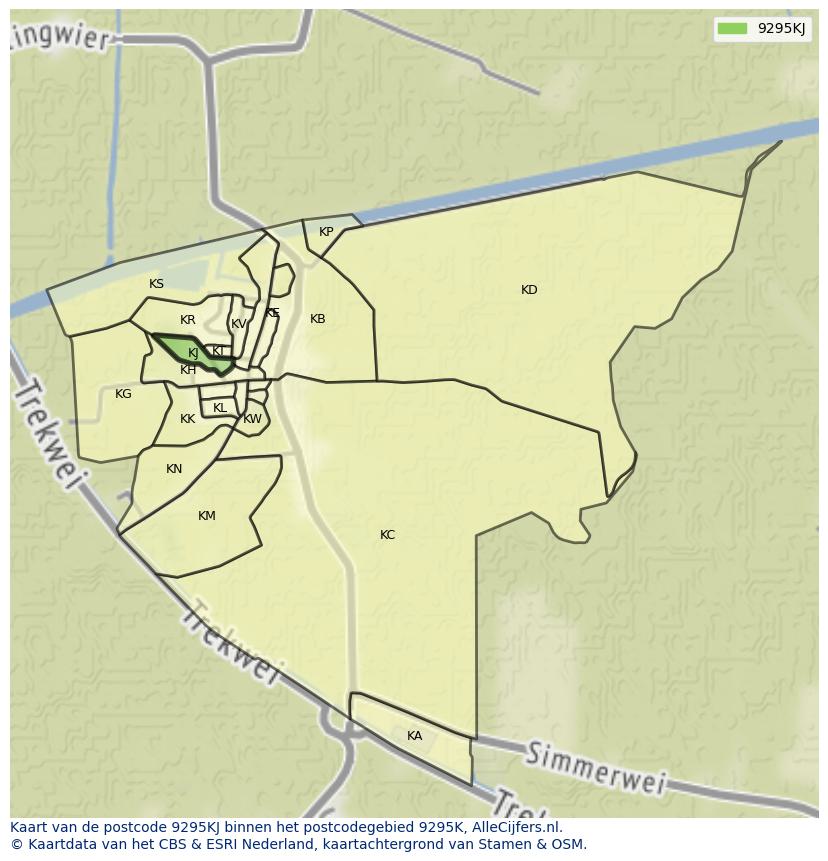 Afbeelding van het postcodegebied 9295 KJ op de kaart.