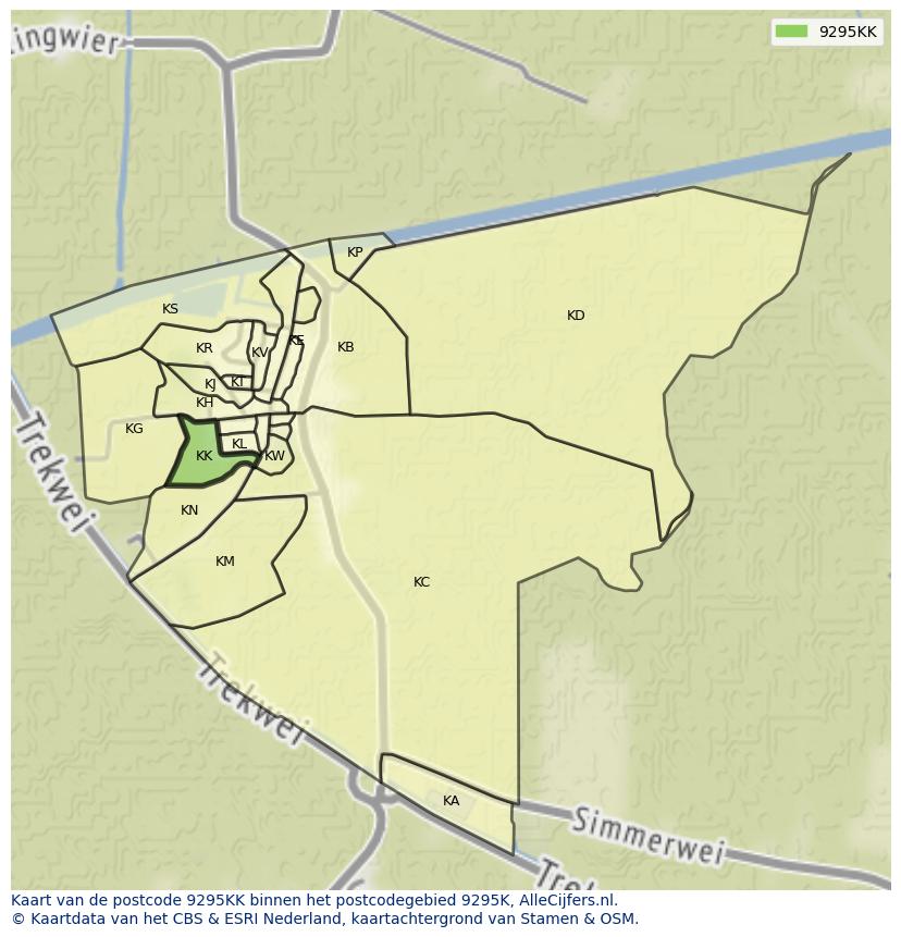 Afbeelding van het postcodegebied 9295 KK op de kaart.