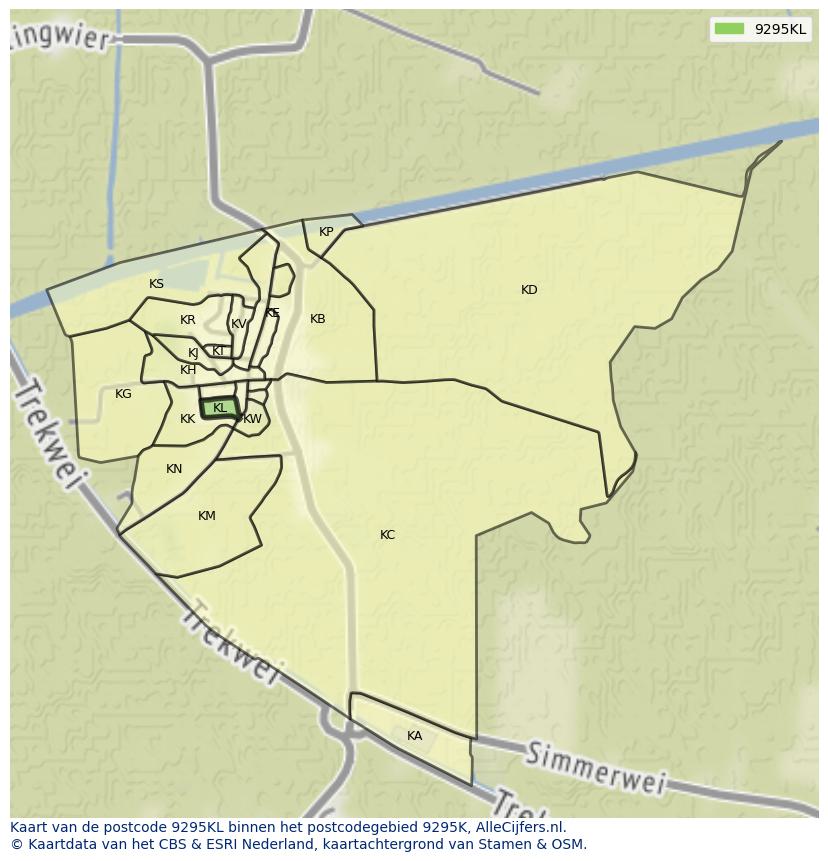 Afbeelding van het postcodegebied 9295 KL op de kaart.