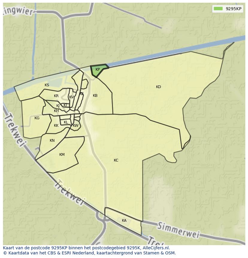 Afbeelding van het postcodegebied 9295 KP op de kaart.