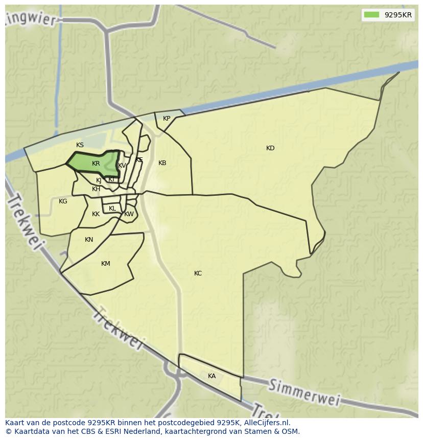 Afbeelding van het postcodegebied 9295 KR op de kaart.