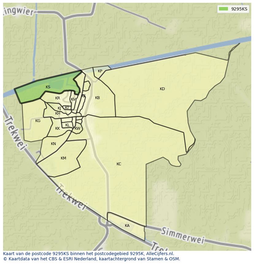 Afbeelding van het postcodegebied 9295 KS op de kaart.