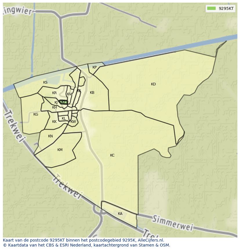 Afbeelding van het postcodegebied 9295 KT op de kaart.