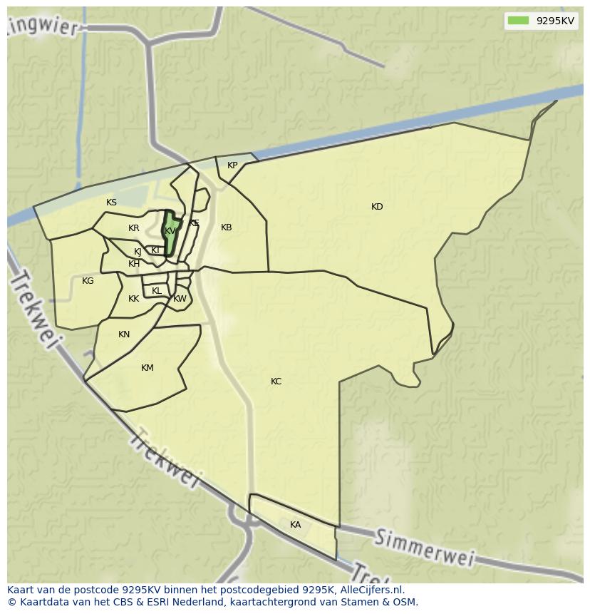 Afbeelding van het postcodegebied 9295 KV op de kaart.
