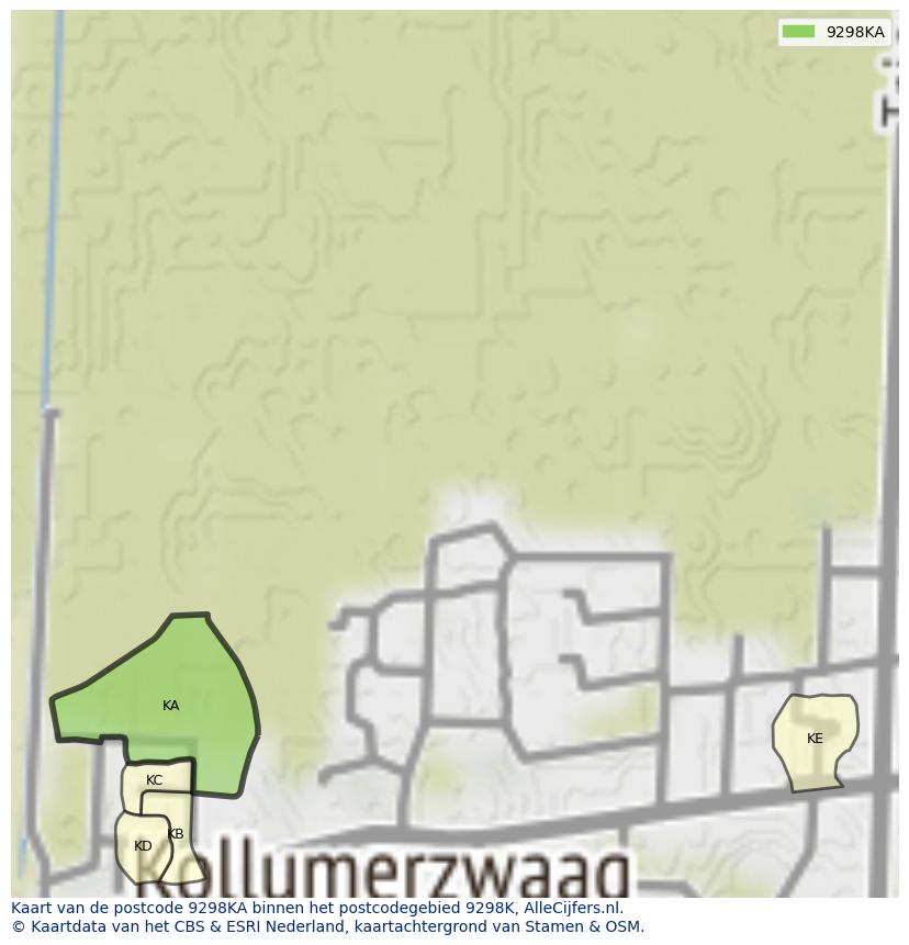 Afbeelding van het postcodegebied 9298 KA op de kaart.