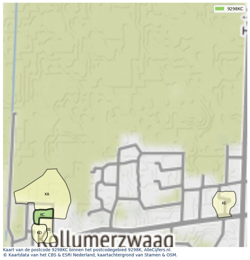 Afbeelding van het postcodegebied 9298 KC op de kaart.