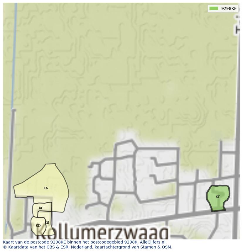 Afbeelding van het postcodegebied 9298 KE op de kaart.