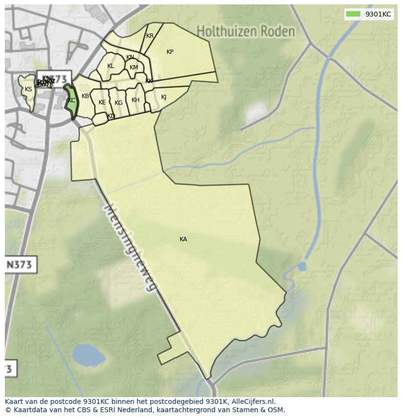 Afbeelding van het postcodegebied 9301 KC op de kaart.