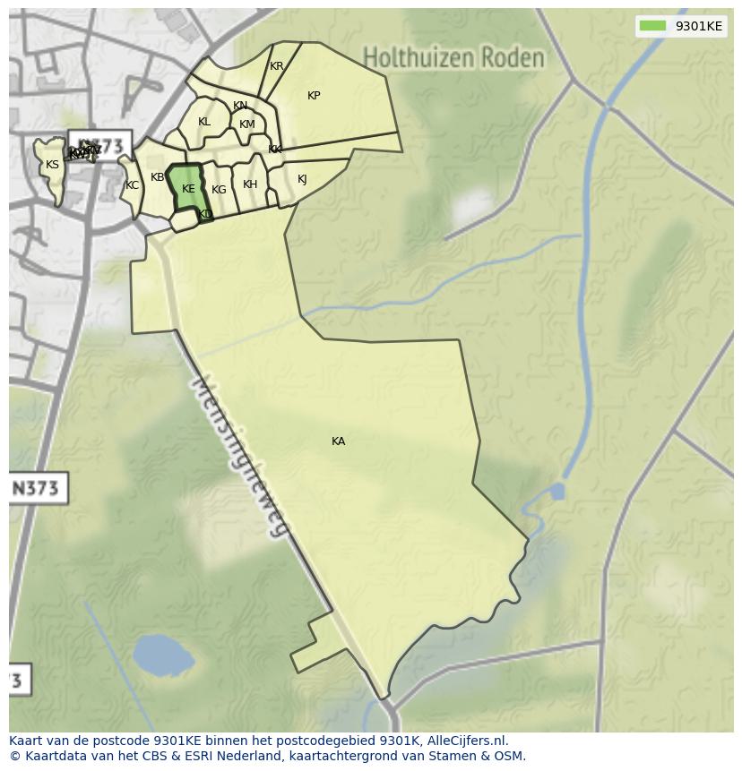 Afbeelding van het postcodegebied 9301 KE op de kaart.