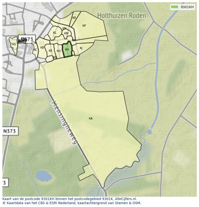Afbeelding van het postcodegebied 9301 KH op de kaart.