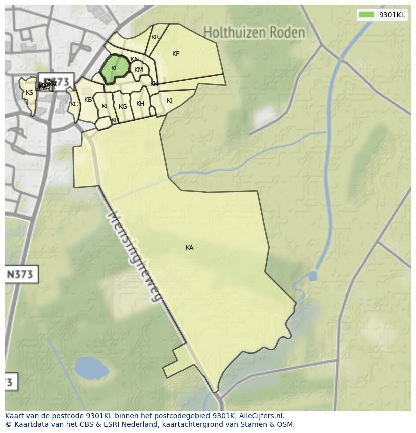 Afbeelding van het postcodegebied 9301 KL op de kaart.
