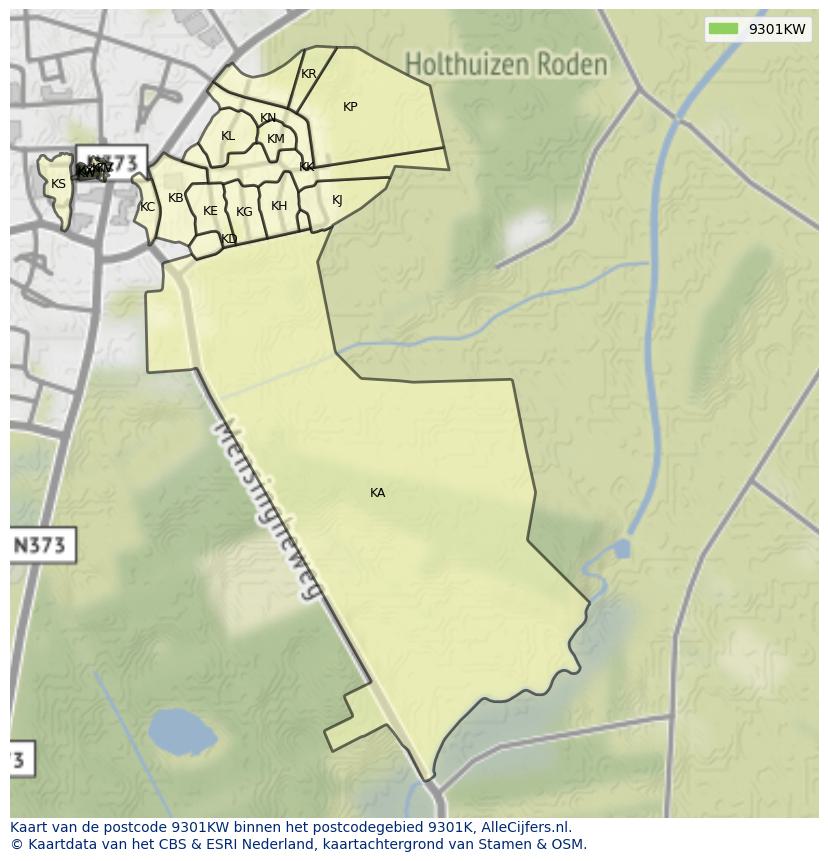 Afbeelding van het postcodegebied 9301 KW op de kaart.