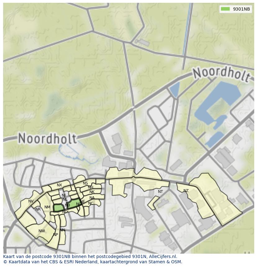 Afbeelding van het postcodegebied 9301 NB op de kaart.