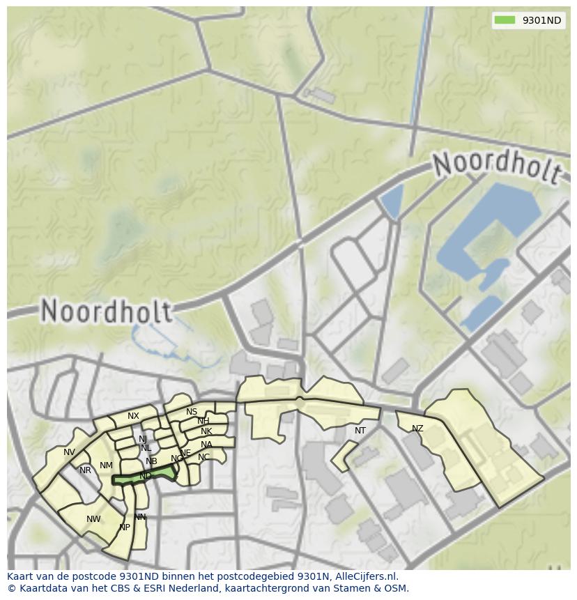 Afbeelding van het postcodegebied 9301 ND op de kaart.