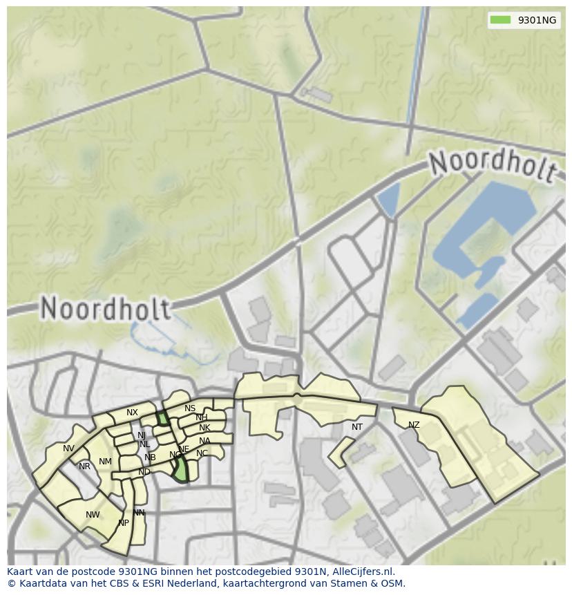 Afbeelding van het postcodegebied 9301 NG op de kaart.
