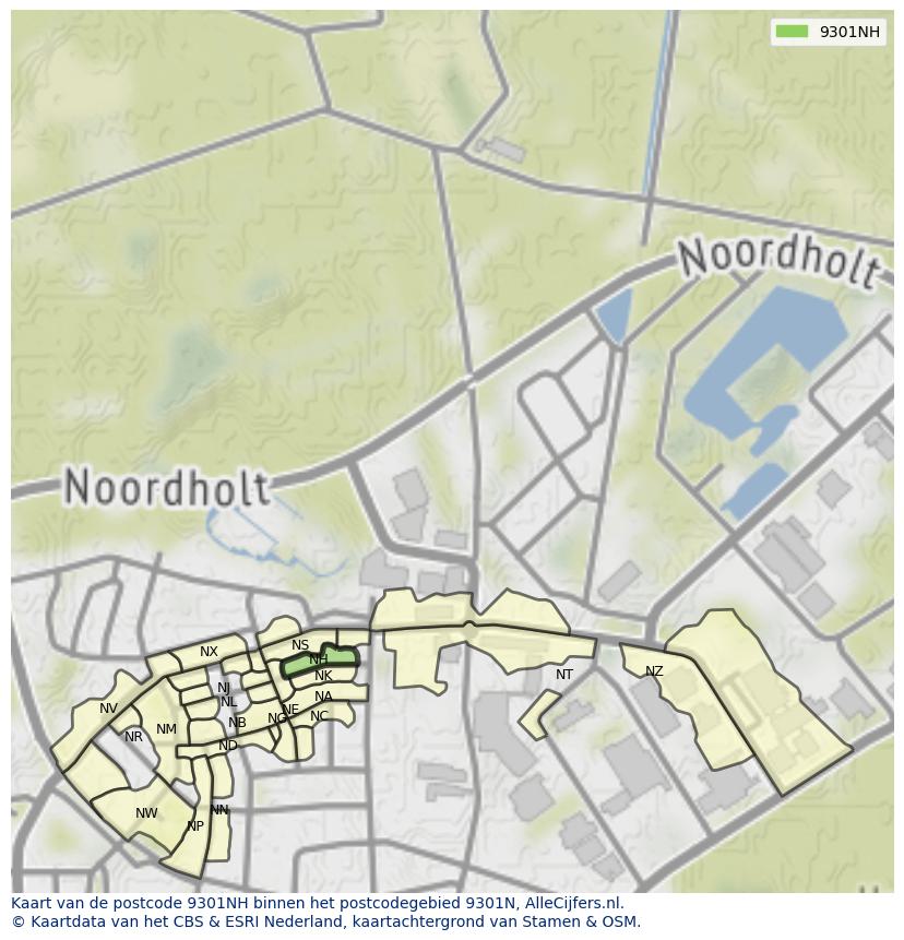 Afbeelding van het postcodegebied 9301 NH op de kaart.