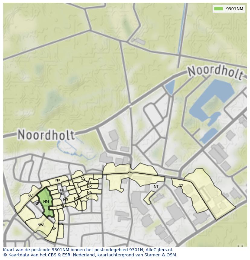 Afbeelding van het postcodegebied 9301 NM op de kaart.