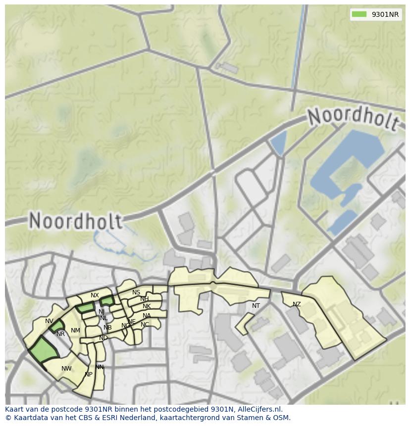 Afbeelding van het postcodegebied 9301 NR op de kaart.