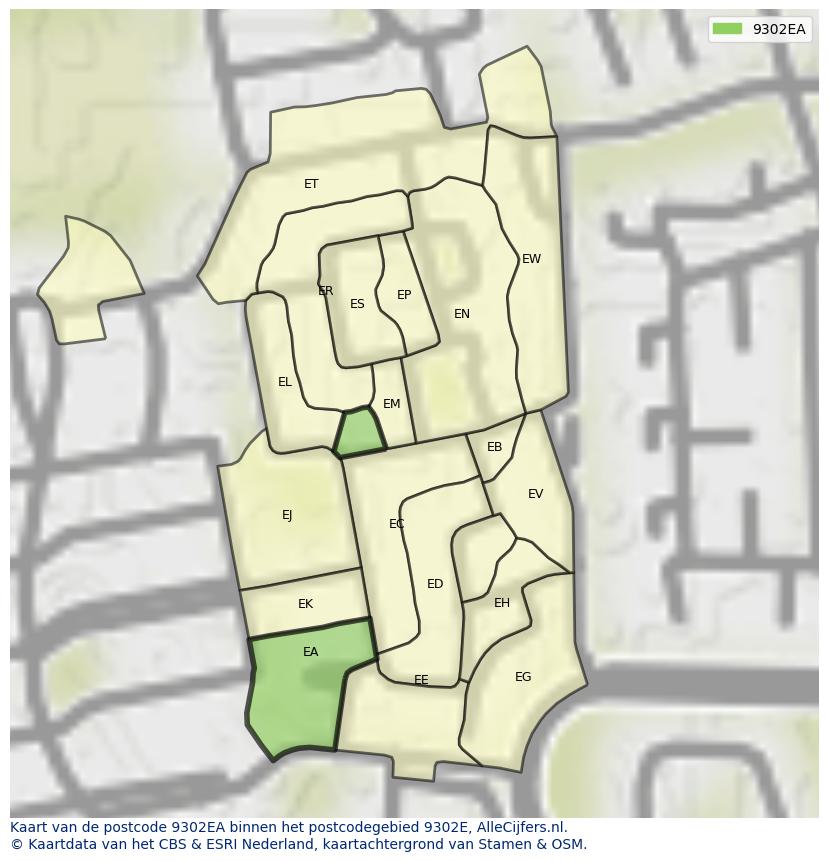Afbeelding van het postcodegebied 9302 EA op de kaart.