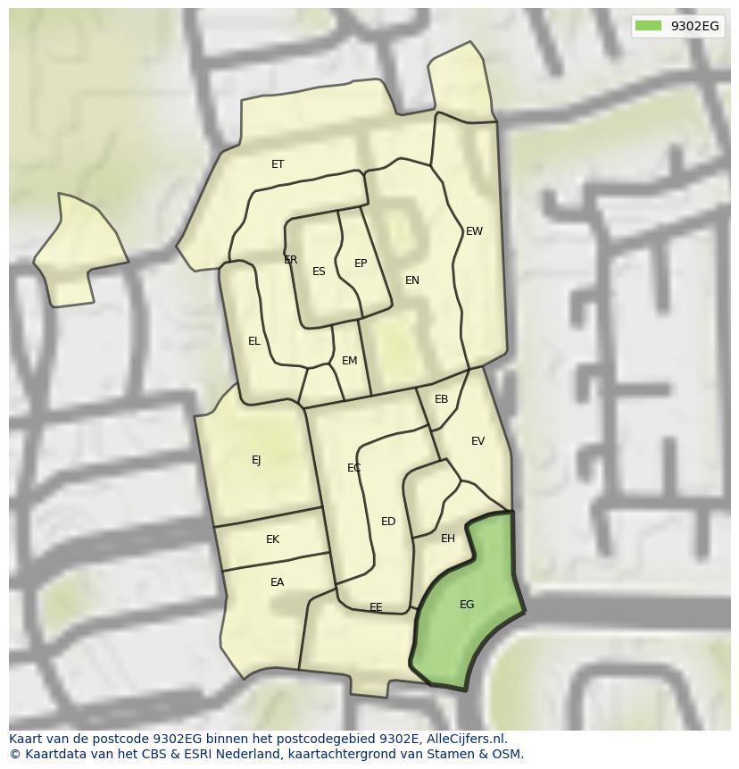 Afbeelding van het postcodegebied 9302 EG op de kaart.