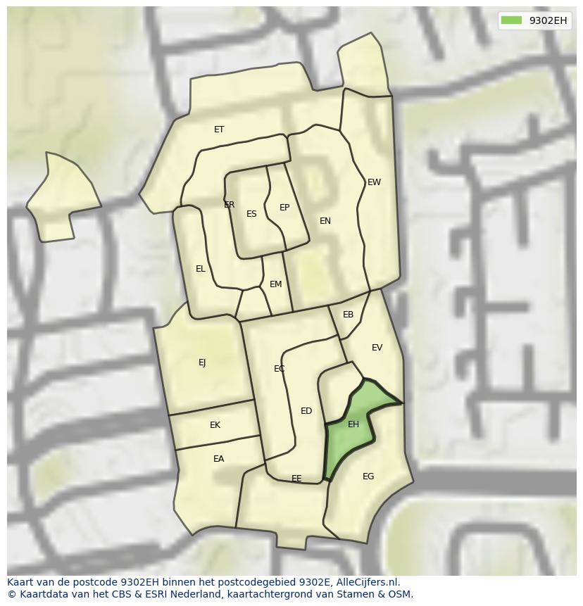 Afbeelding van het postcodegebied 9302 EH op de kaart.