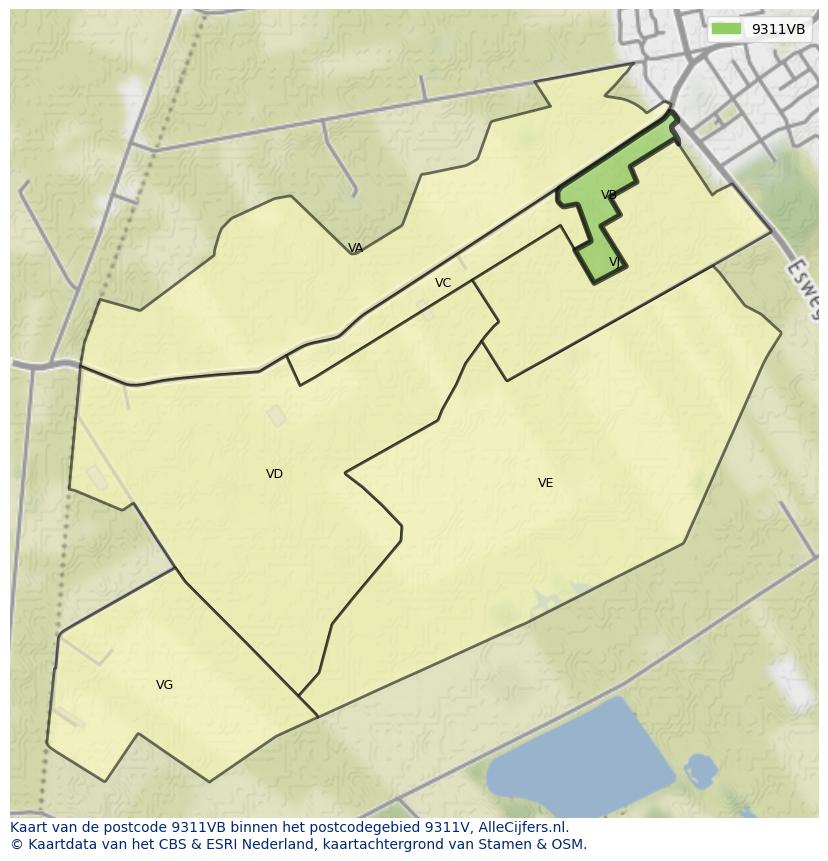 Afbeelding van het postcodegebied 9311 VB op de kaart.