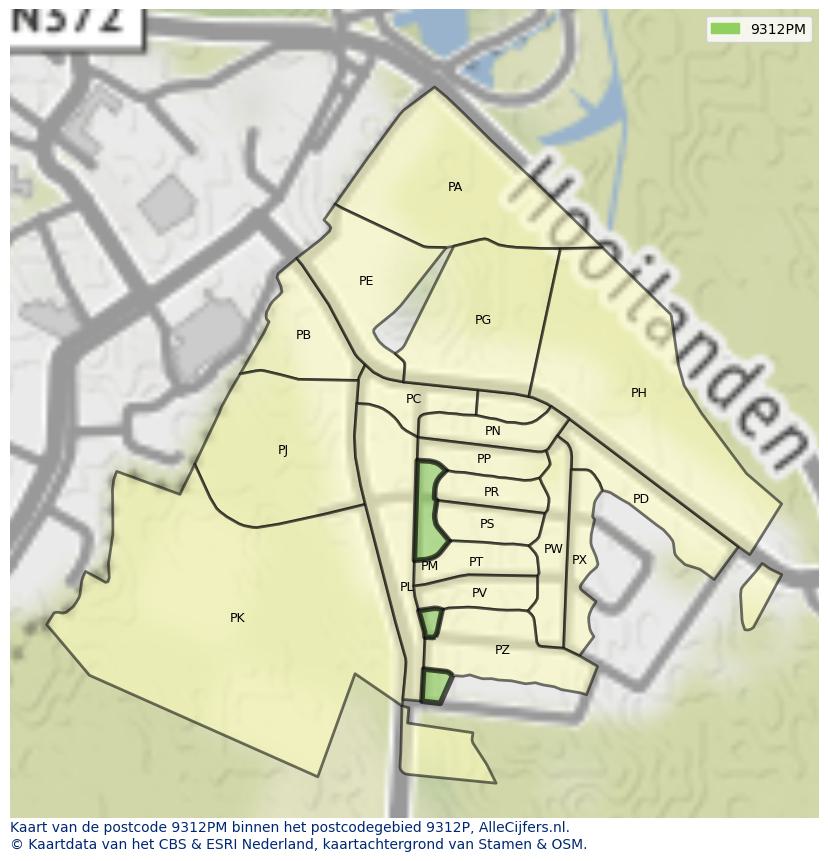 Afbeelding van het postcodegebied 9312 PM op de kaart.