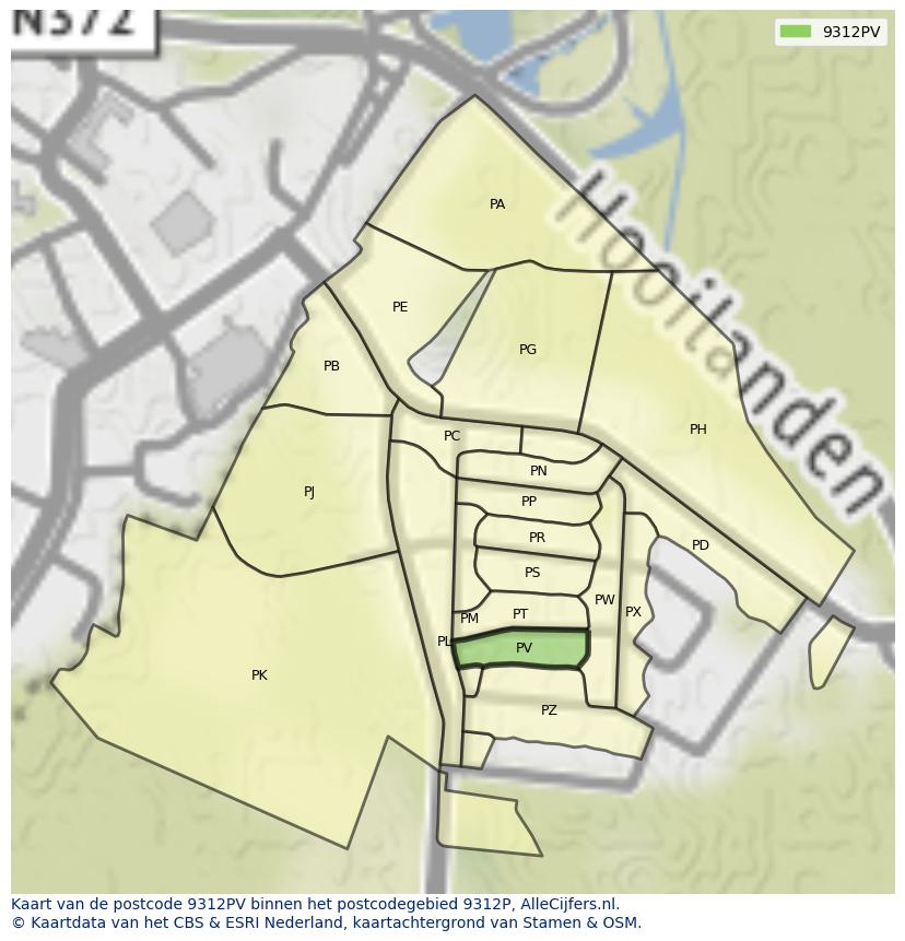 Afbeelding van het postcodegebied 9312 PV op de kaart.