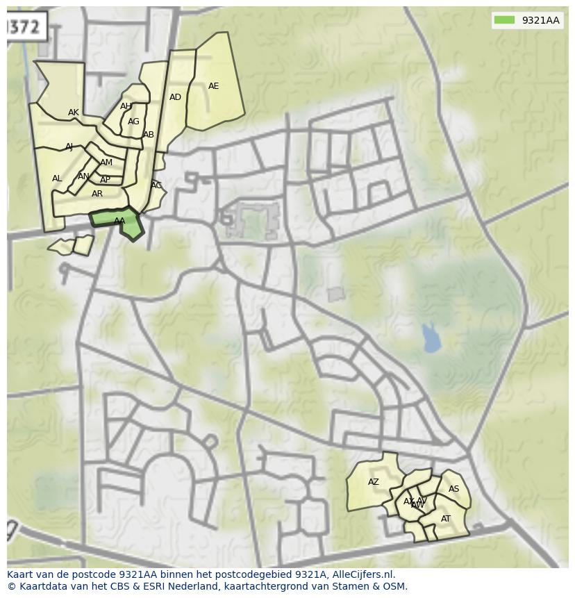 Afbeelding van het postcodegebied 9321 AA op de kaart.