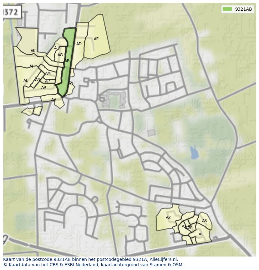 Afbeelding van het postcodegebied 9321 AB op de kaart.