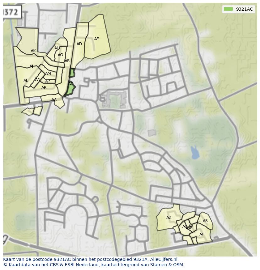 Afbeelding van het postcodegebied 9321 AC op de kaart.