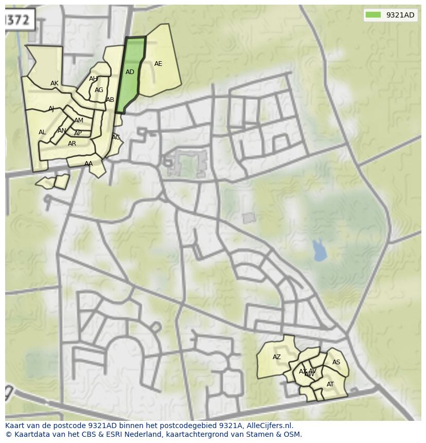 Afbeelding van het postcodegebied 9321 AD op de kaart.