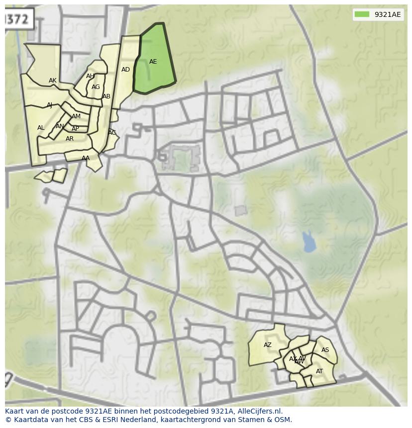 Afbeelding van het postcodegebied 9321 AE op de kaart.