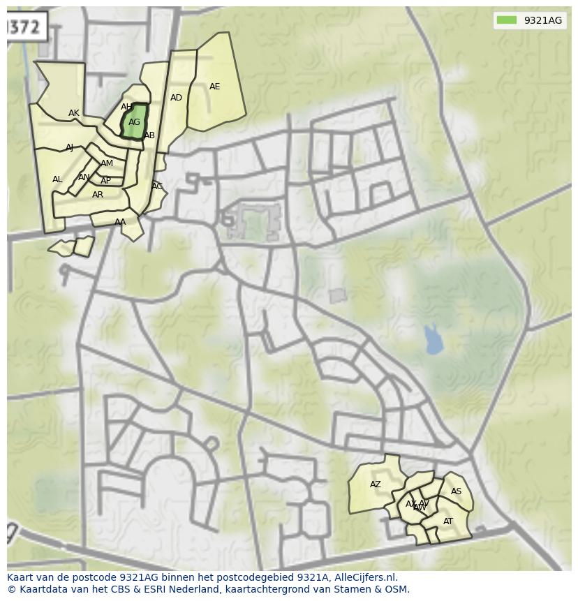 Afbeelding van het postcodegebied 9321 AG op de kaart.