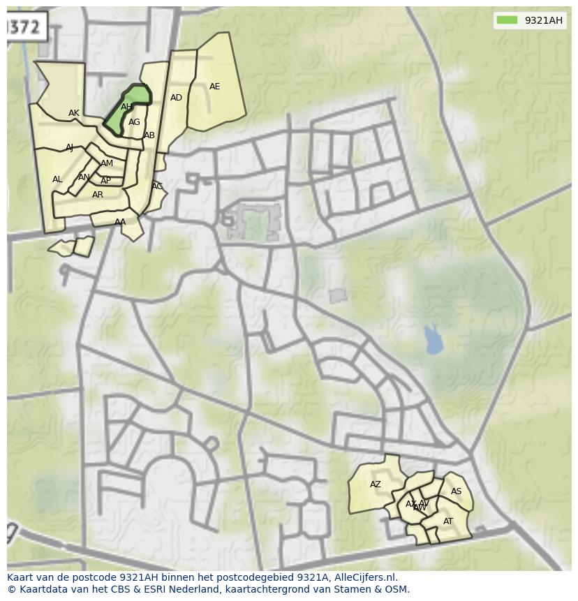 Afbeelding van het postcodegebied 9321 AH op de kaart.
